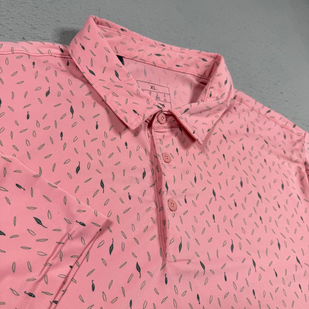 Adidas Golf Mens Pink Leaf Print Short Sleeve Performance Polo Shirt XL